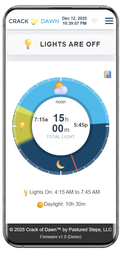 Phone displaying the Crack of Dawn app